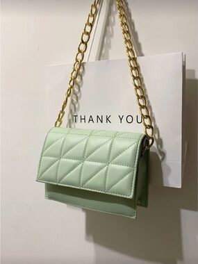SHEIN Quilted Light Green Crossbody with Gold Chain